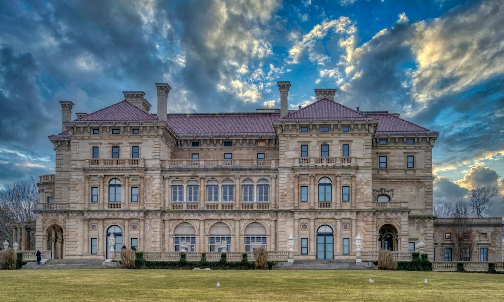 A sunset photo of the popular Newport Mansion, The Breakers. 