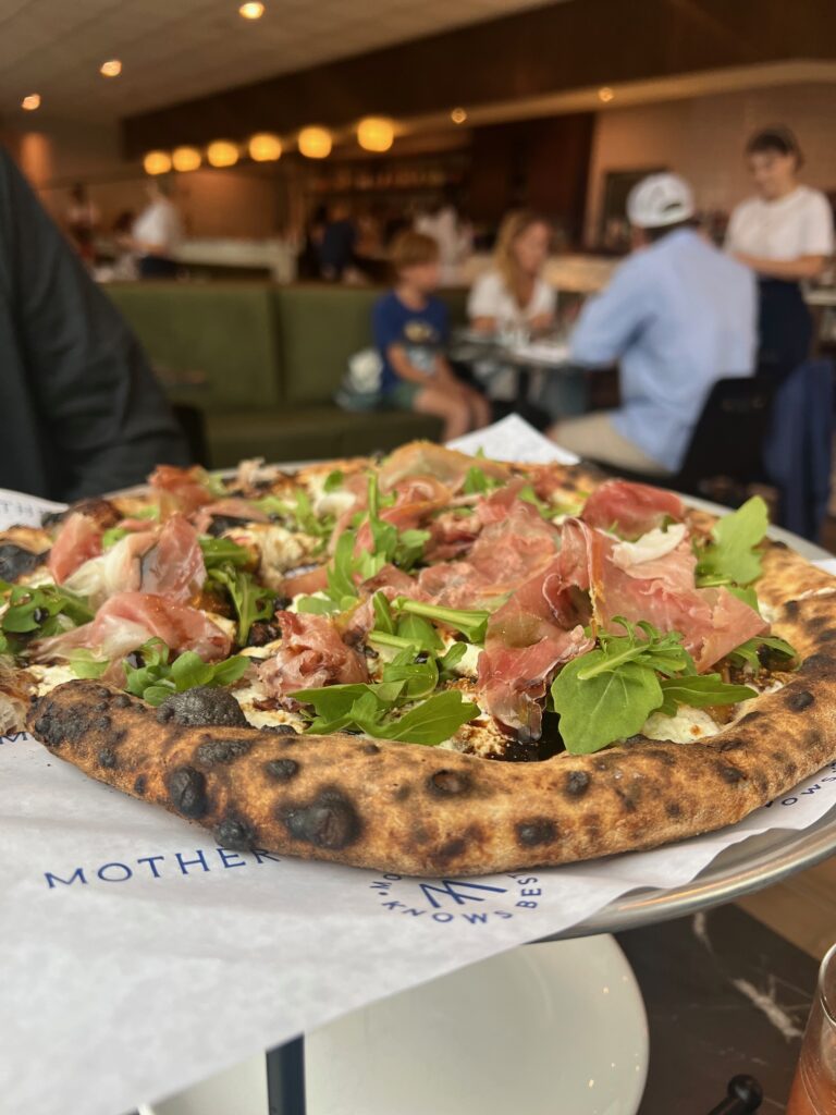 Mouthwatering sour dough pizza at Mother Pizza.