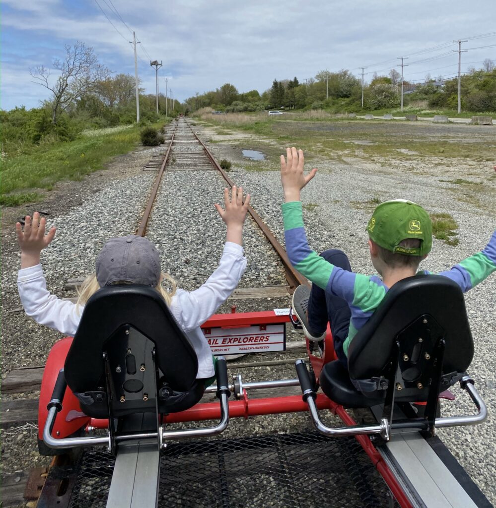 Kids riding the rails with Rail Explorers in Newport, Rhode Island. 