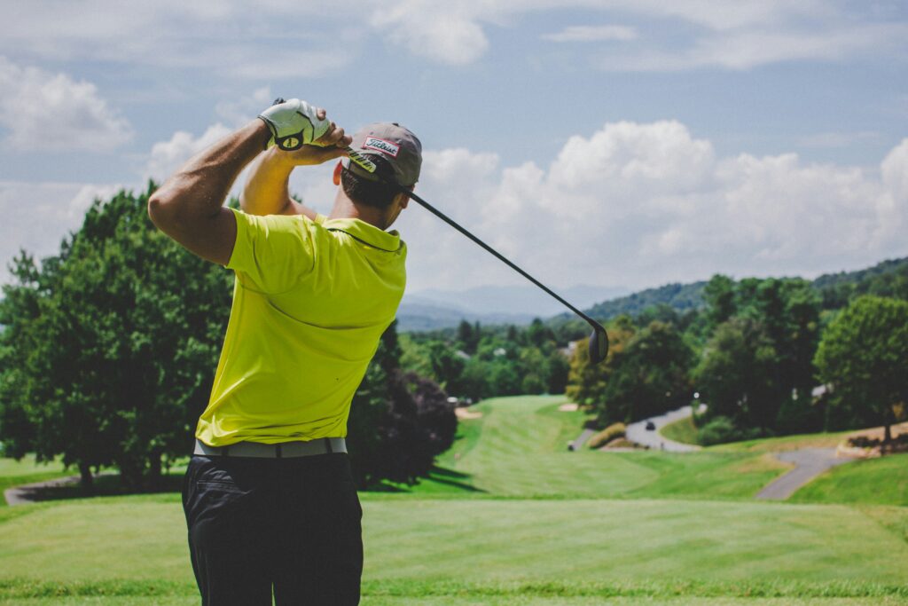 Man takes a swing at the 44th U.S. Senior Open in Newport, Rhode Island. 