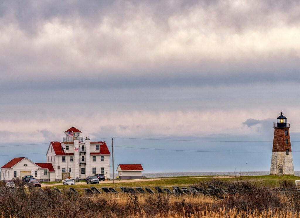 A photo of Beavertail Lighthouse in Jamestown, Rhode Island. 